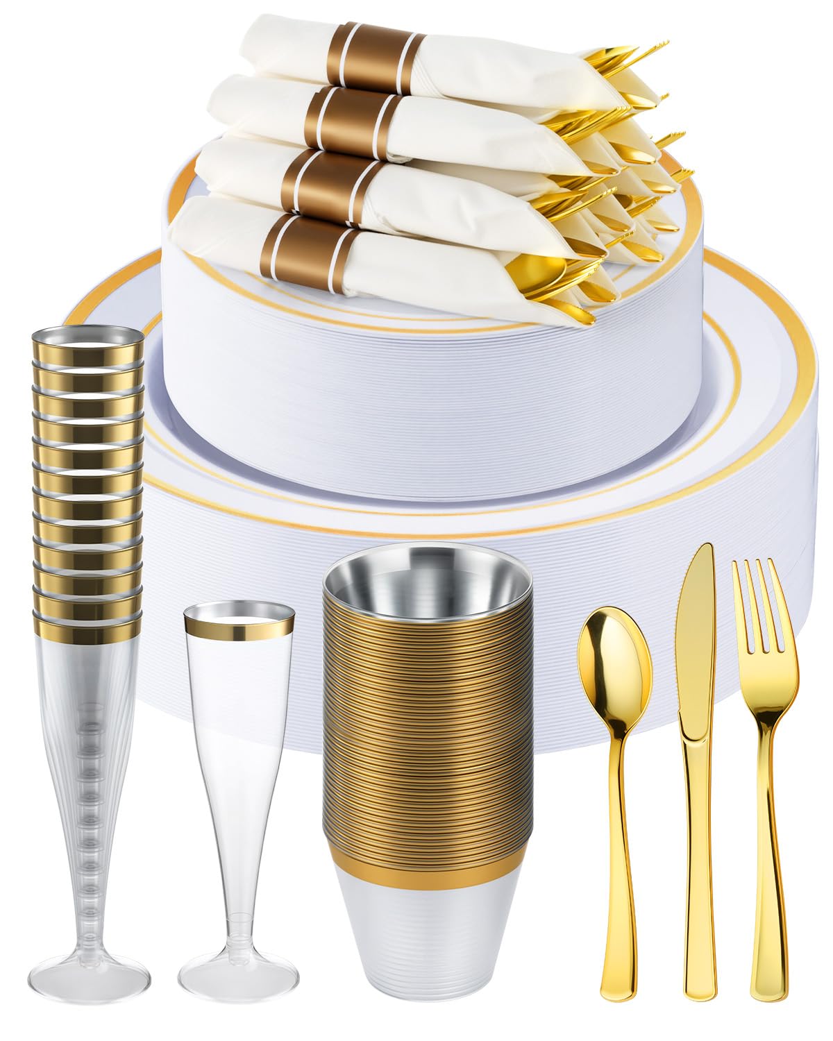 Goodluck 320PCS Gold Plates Sets, Fancy Disposable Dinnerware for 40 Guests