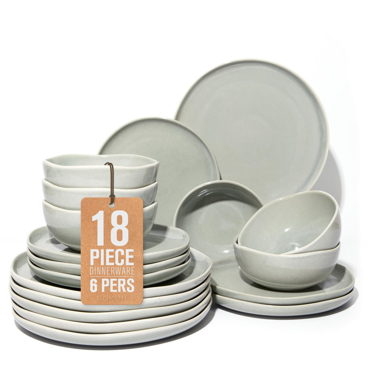 Pokini Stoneware Dinnerware Sets for 4, 12Pcs Ceramic Plates and Bowls Sets