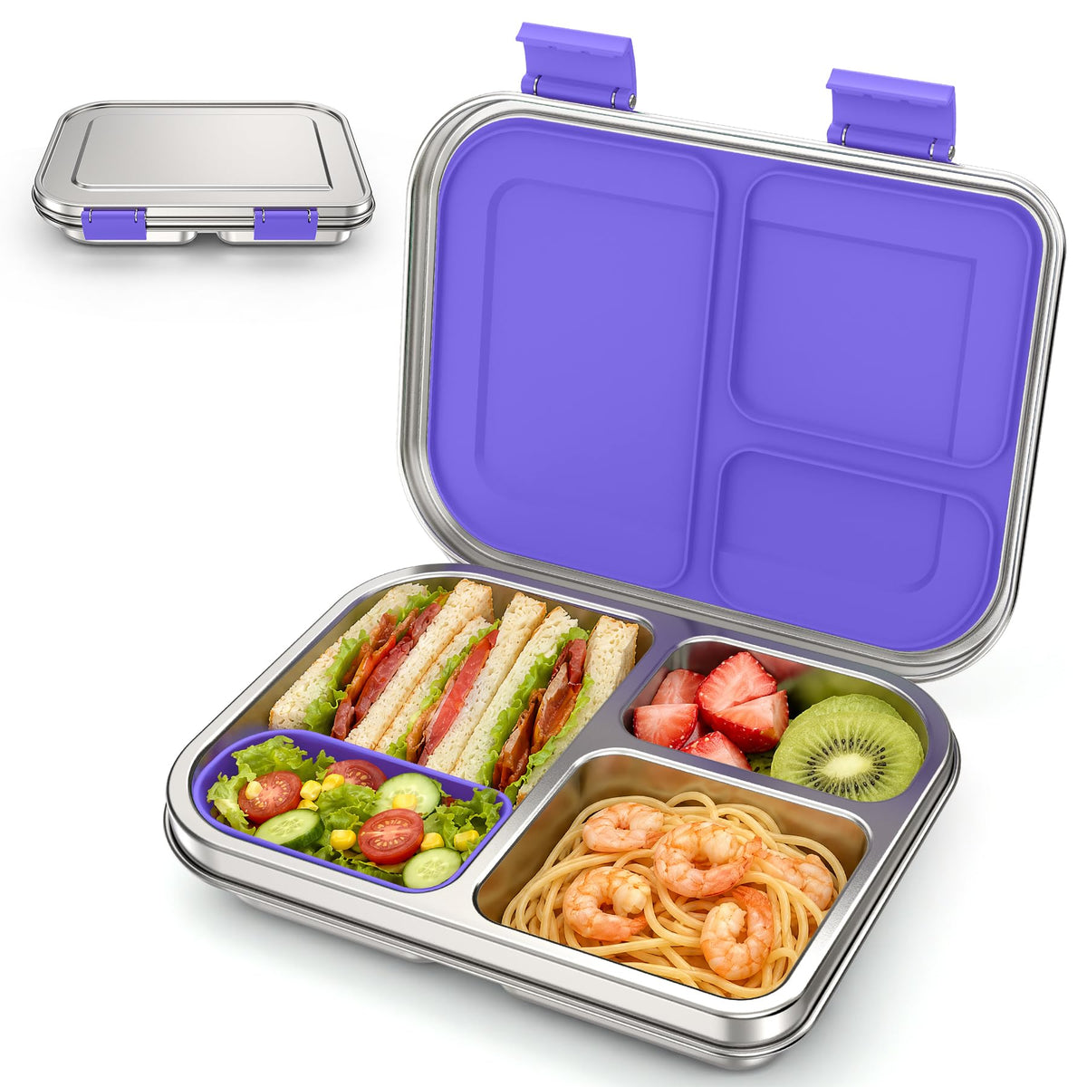 BABHAMNESS Stainless Steel Bento Box Kids, 3 Compartments Leak Proof Metal Bento Lunch Box, 304 Stainless Steel Bento Lunch Containers for School and Office,Dishwasher Safe, BPA-Free-Pink