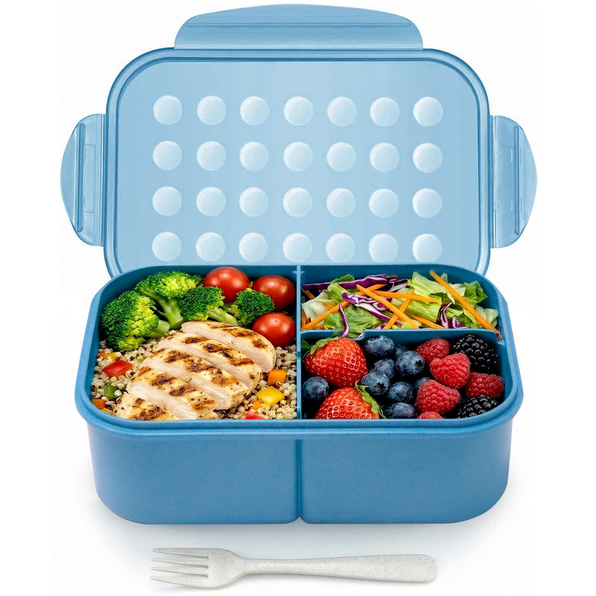 MISS BIG® Large Bento Lunch Box for Adults, 1900ml, 3 Compartments, Blue