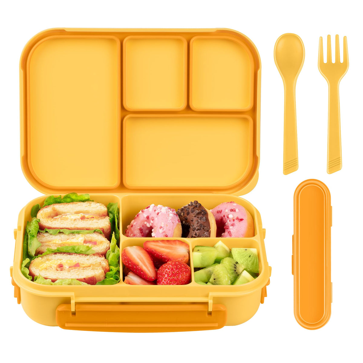 Amathley Lunch Box Kids,Bento Box Adult,Leakproof Lunch Containers for Adults/Kids/Toddler,1200ML-4 Compartments bento Lunch box with Utensil,Microwave & Dishwasher & Freezer Safe (Blue)