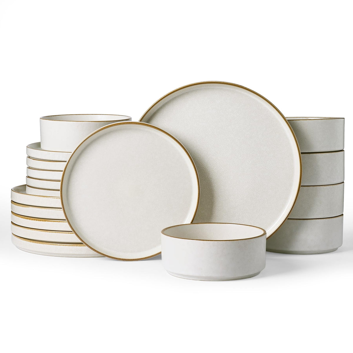 Famiware Nebula Plates and Bowls, 12-Piece Dinnerware Set, Cinnamon Brown