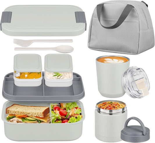 Large Bento Lunch Box Set for Adults Kids Women with 10.5oz Soup Thermo,Coffee Tumblers Men Girls Boys Teenagers Leak-Proof Lunch Food Containers with Lunch Bag