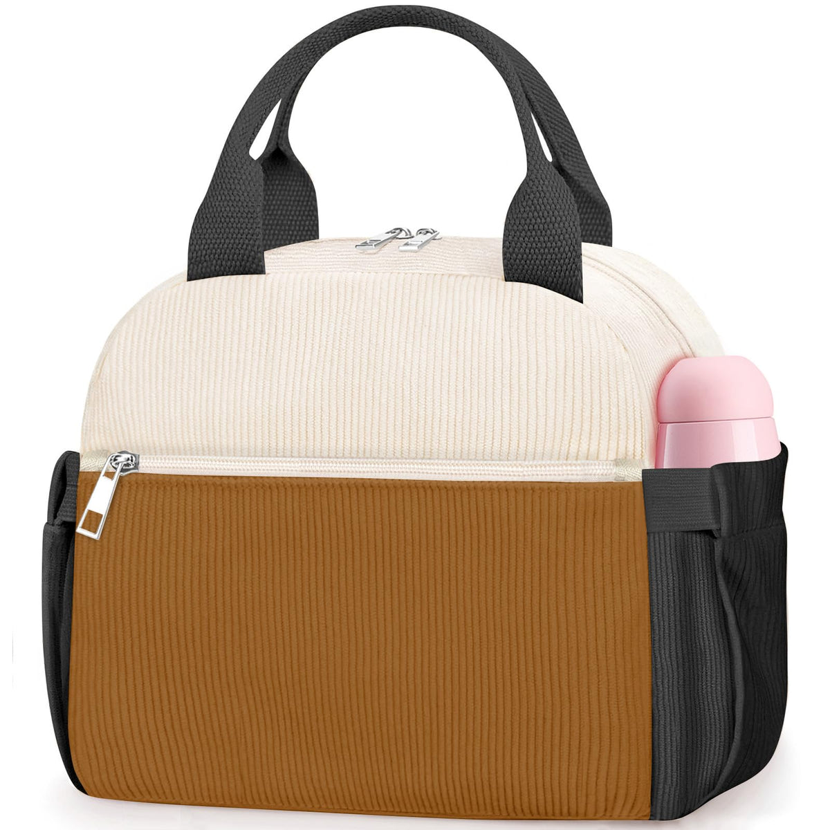 KUBYA Lunch Box for Women, Cute Strawberry Corduroy Insulated Lunch Bag Women Reusable Work Leakproof Simple Adults Large Lunch Boxes Tote Bag Men Cooler Bag
