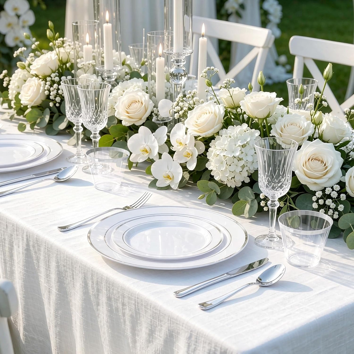 WELLIFE 600 PCS Silver Disposable Dinnerware Set for 100 Guests