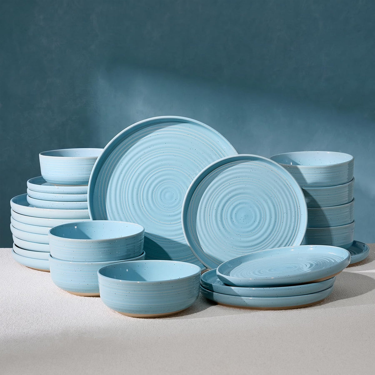 Stoneware Dinnerware Sets for 6, Plates and Bowls, Brown