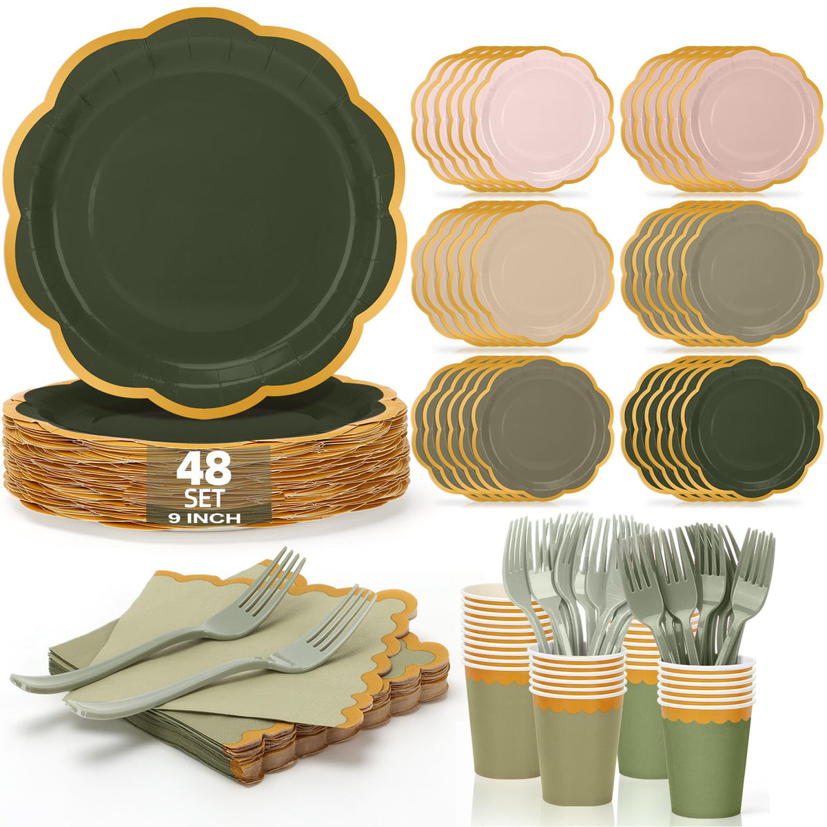 Orange Plates and Napkins Party Supplies for 48 Guests, Disposable 9’’ Gradient Scalloped Orange Fall Paper Plates Tableware Set for Fall Birthday, Harvest Party, Thanksgiving Decorations
