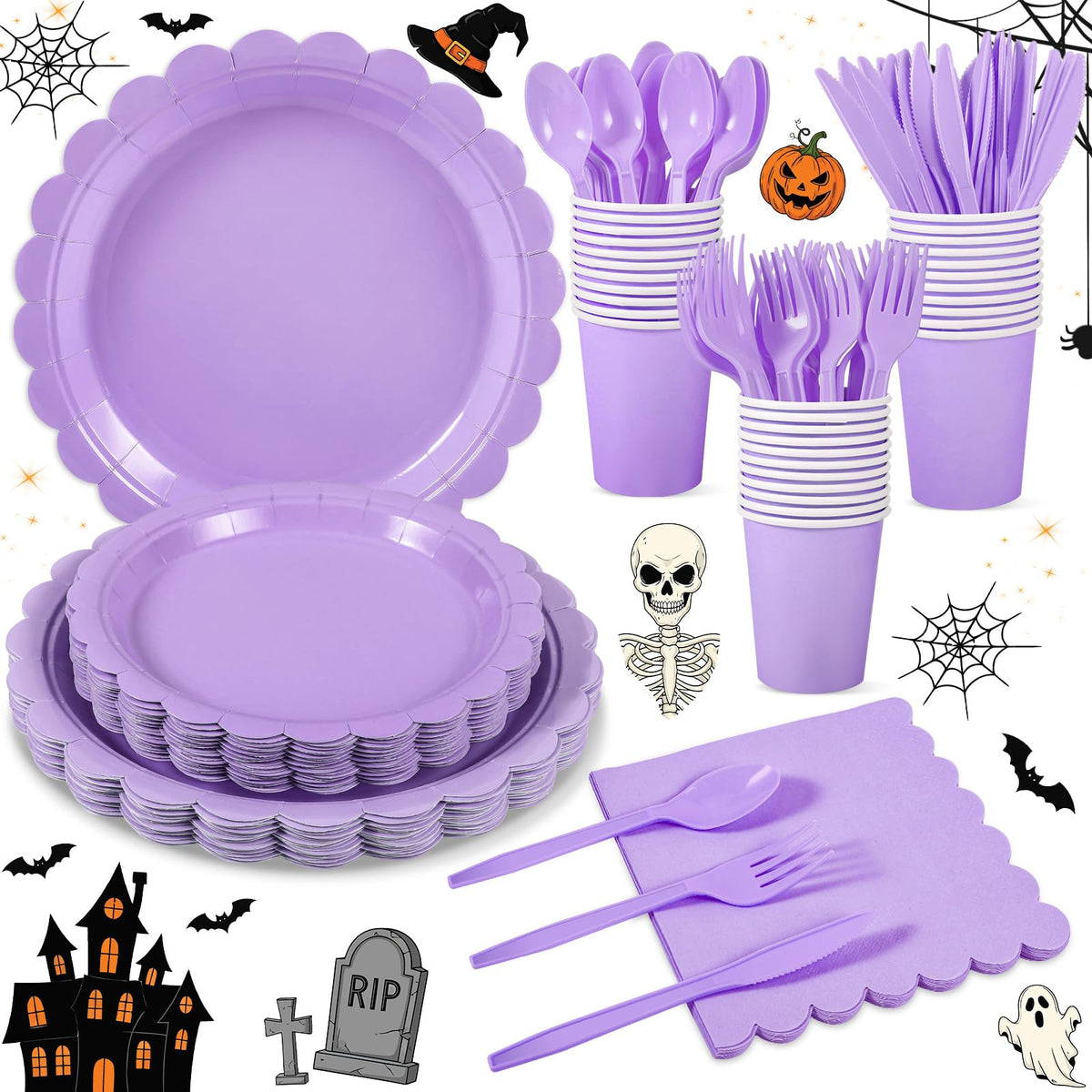 25 Set Party Plates and Cups and Napkins Ivory Scalloped Dinnerware