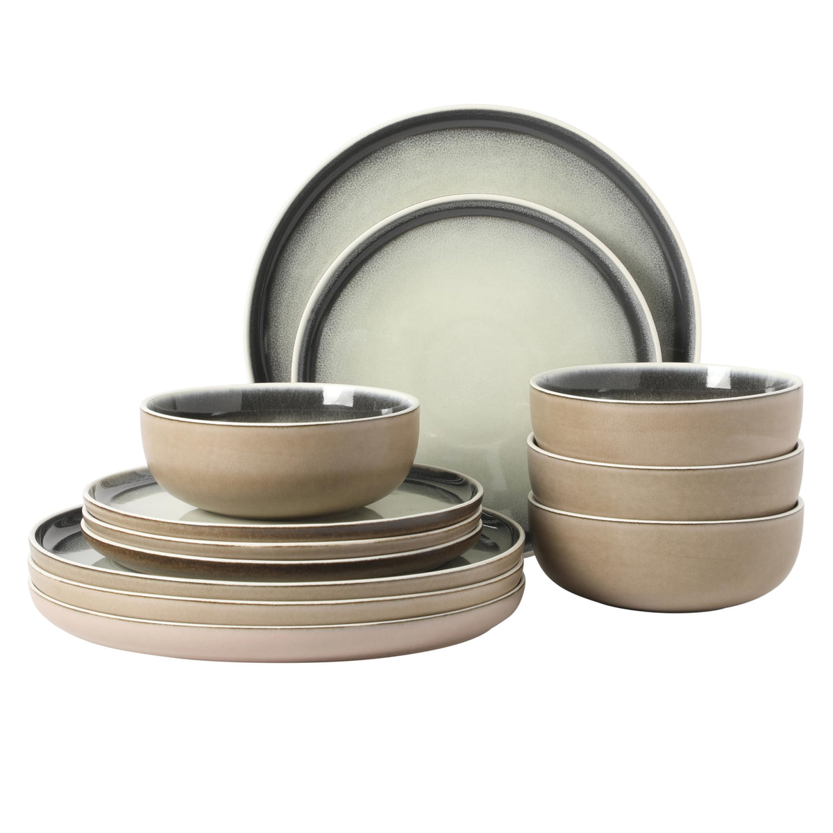 Gibson Elite Soho Lounge Square 16-Piece Dinnerware Set, Service for 4, Reactive Glaze Stoneware Plates and Bowls, Modern Dishes, Microwave & Dishwasher Safe – Red and Black