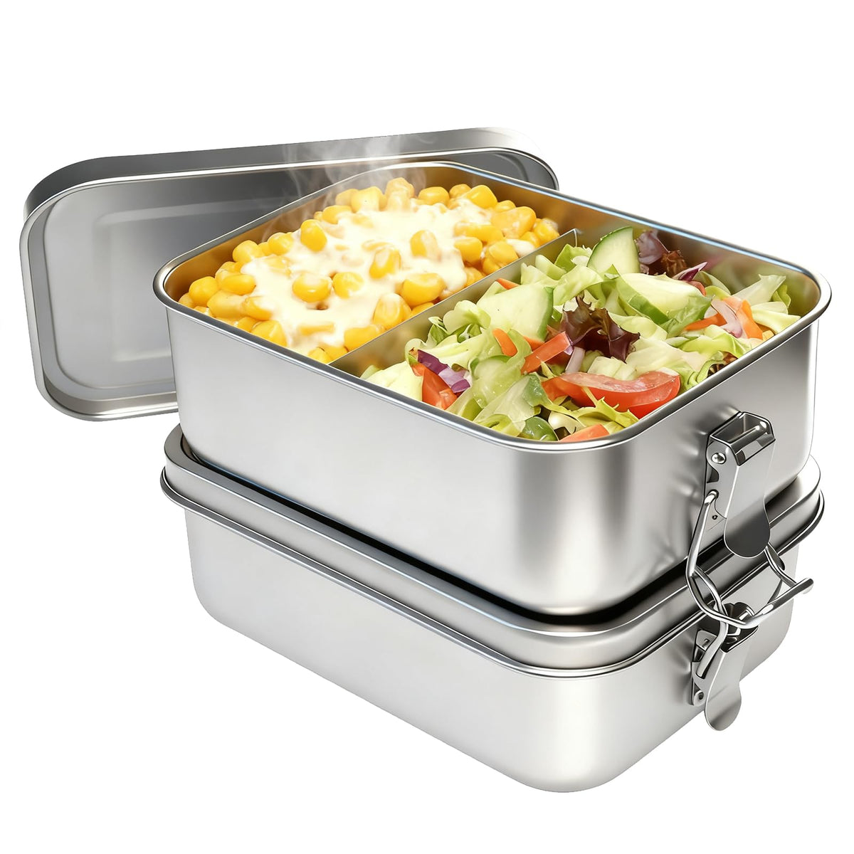 Adult Stainless Steel Lunch Box, 40oz/1200ml Metal Bento Box Removable Dividers, Reusable Food Storage Containers with Lids Leak Proof for Travel, Work, Picnic, Home