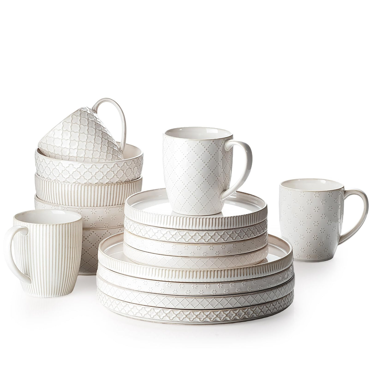 Getstar Dinnerware Sets, Plates and Bowls Sets (10.5” Dish + 8” Dish + 6” Bowl) for 4, Microwave and Dishwasher Safe, Ceramic Dinnerware Set (12 Piece)