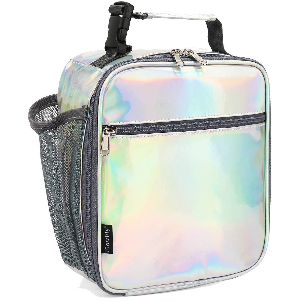 FlowFly Kids Lunch Box Insulated Letter Print Soft Bag Mini Cooler Back to School Thermal Meal Tote Kit for Girls, Boys, Black