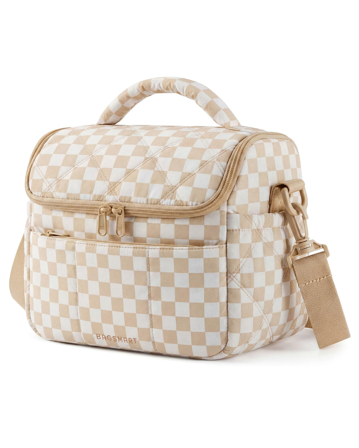 BAGSMART Lunch Bag Women, Double Deck Insulated Lunch Box, Camel