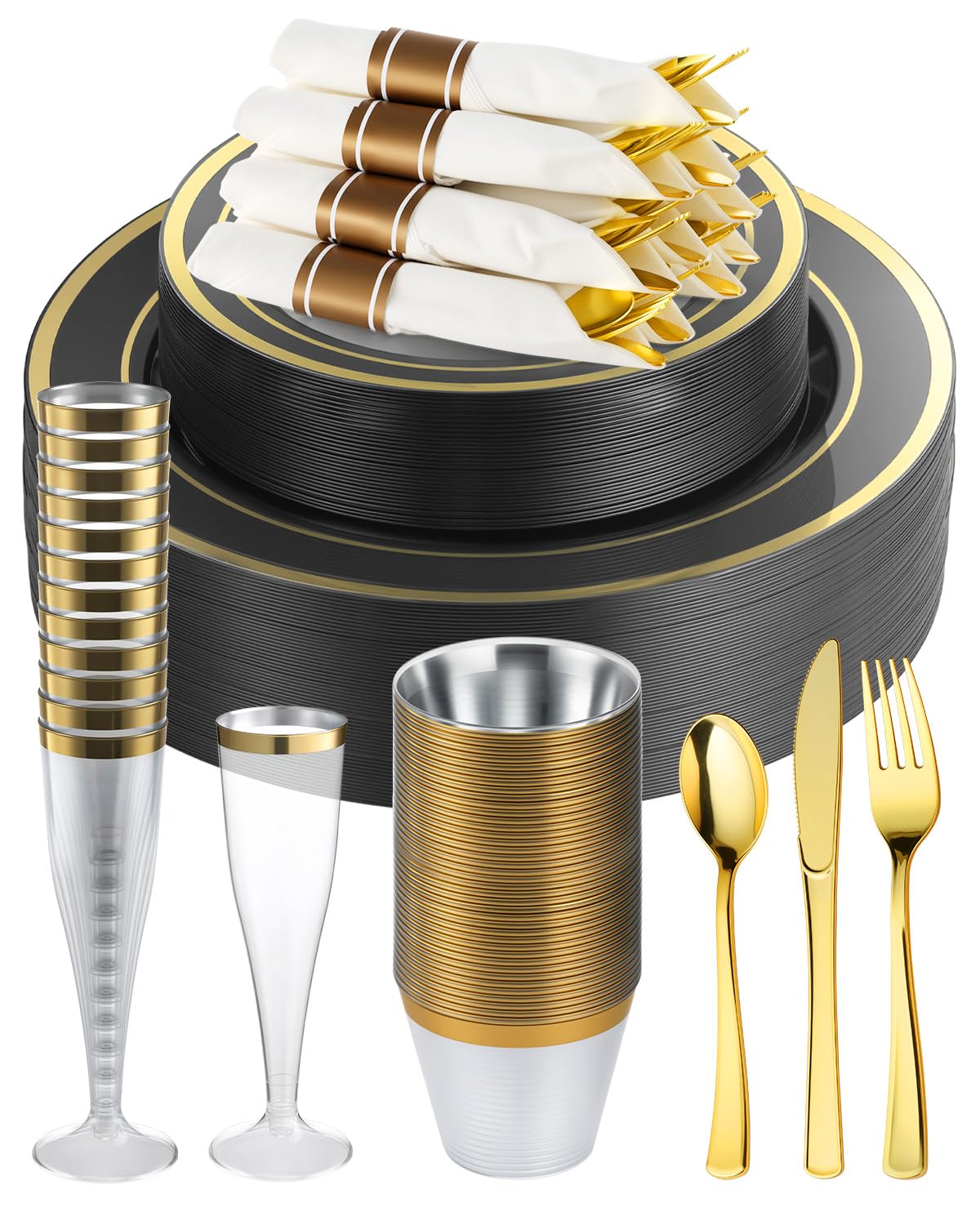 Goodluck 320PCS Gold Plates Sets, Fancy Disposable Dinnerware for 40 Guests