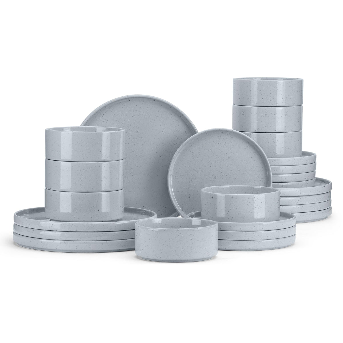 E-far Stoneware Dinnerware Sets, 12-Piece Black Plates and Bowls Set for 4