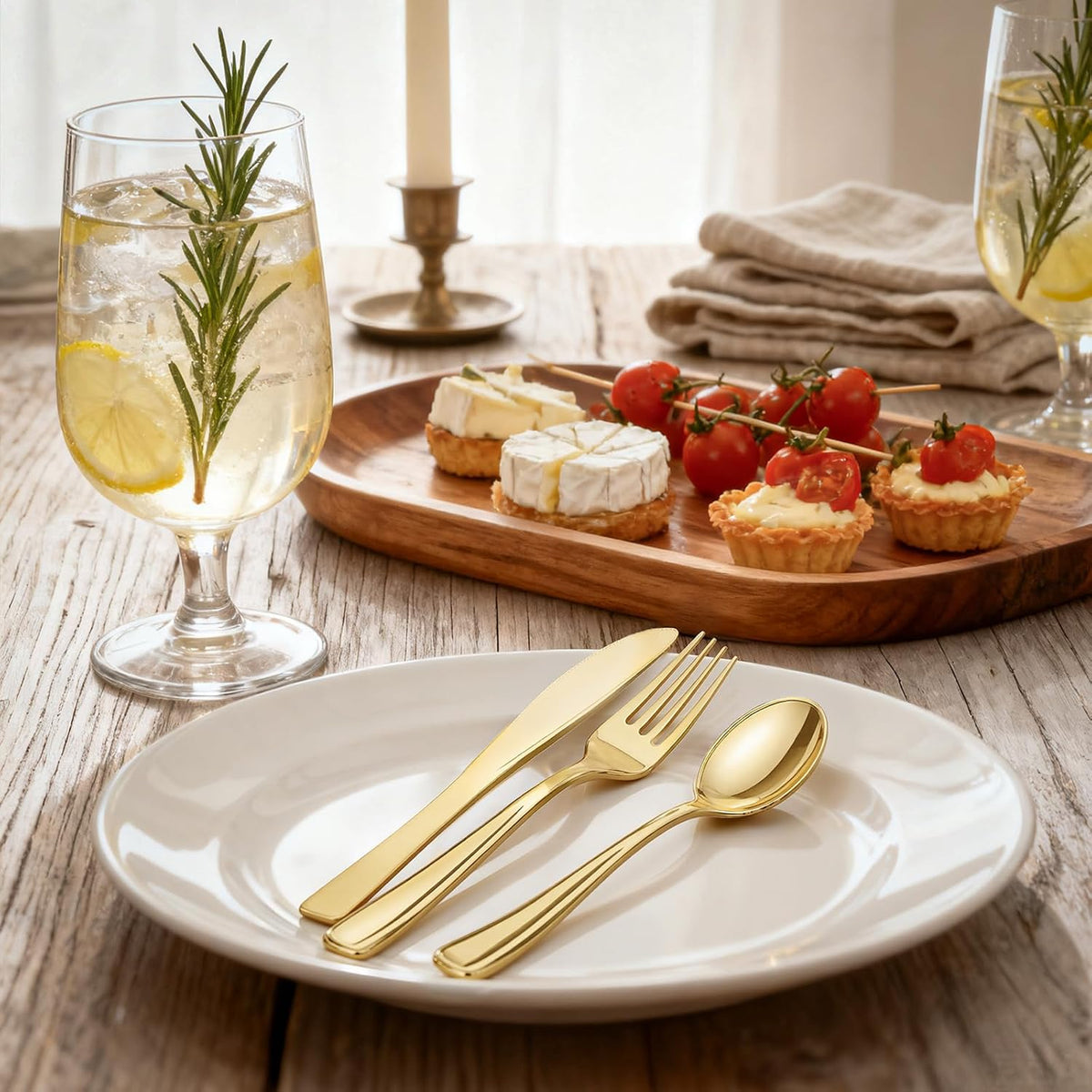 WDF300 Pieces Gold Plastic Silverware - Heavy Duty Disposable Cutlery Set Plastic Gold Silverware Set Includes 100 Forks, 100 Spoons, 100 Knives for Party/Baby Shower/Wedding/Birthday/Thanksgiving
