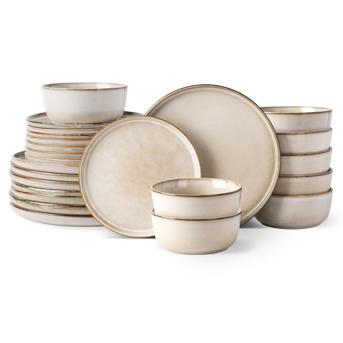 GBHOME Ceramic Dinnerware Sets for 8, 24 Pieces Stoneware Plates and Bowls Sets, Scratch Resistant Dishes, Dishwasher & Microwave Safe, Reactive Glaze-Green Wheat