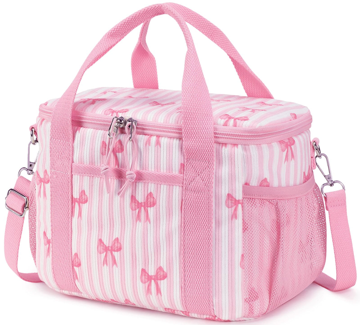 BTOOP Insulated Lunch Box for Women, Cute Leakproof Lunch Tote, Large Capacity Aesthetic Lunch Bag Girls with Shoulder Strap for Work, School, Picnic Pink Bow Floral