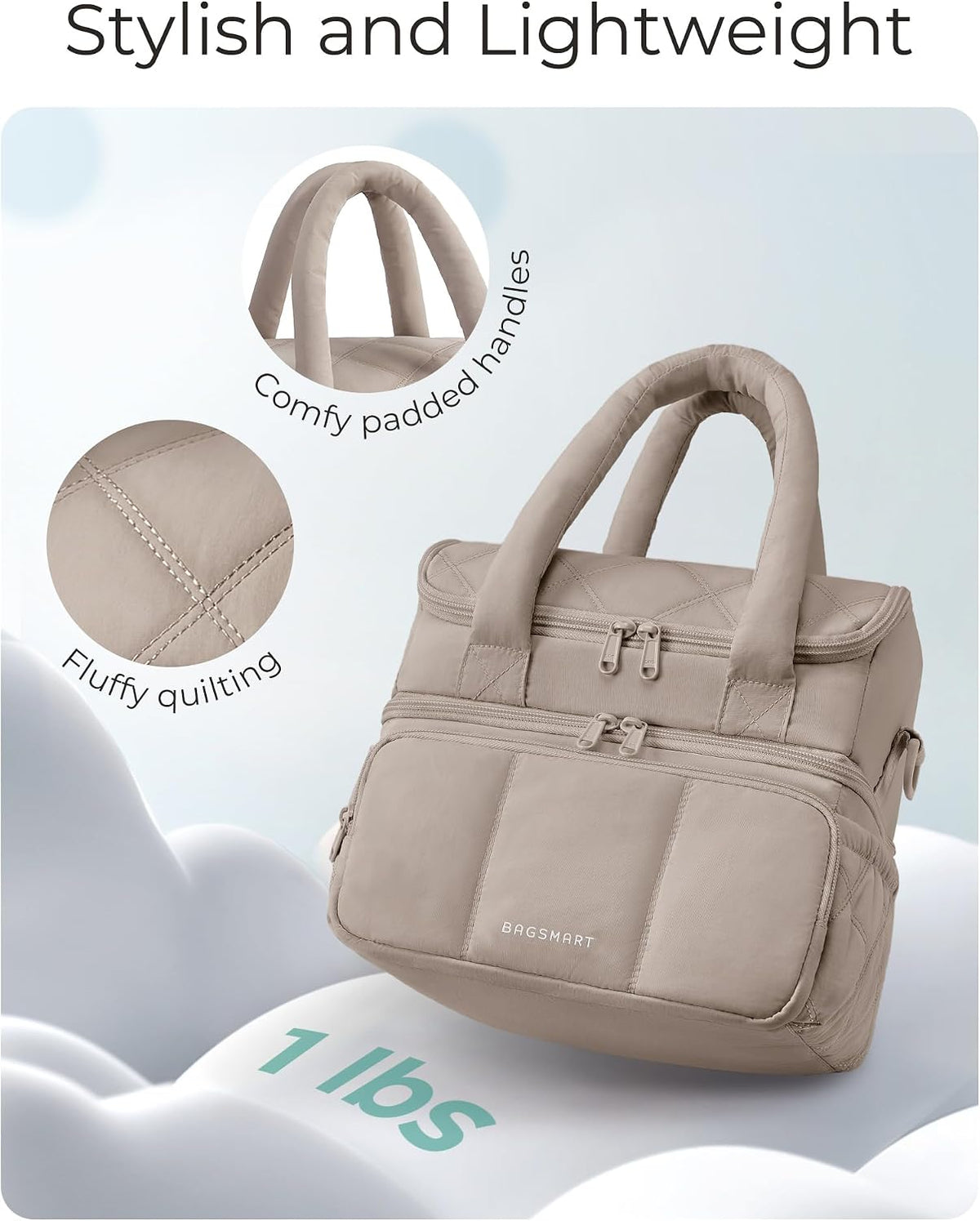 BAGSMART Lunch Bag Women, Double Deck Insulated Lunch Box, Camel