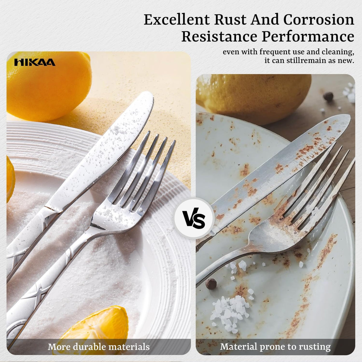 HIKAA 48PCS Stainless Steel Silverware Set with Steak Knives, Modern Flatware Set for Kitchen, Mirror Polished Cutlery Set with Forks, Spoons and Knives，Dishwasher Safe