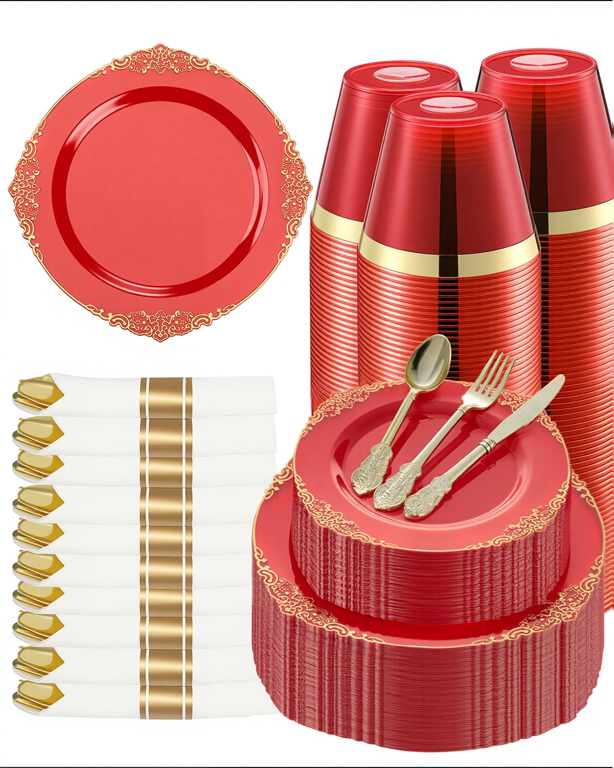 Goodluck 350 Piece Gold Plastic Dinnerware Set for 50 Guests