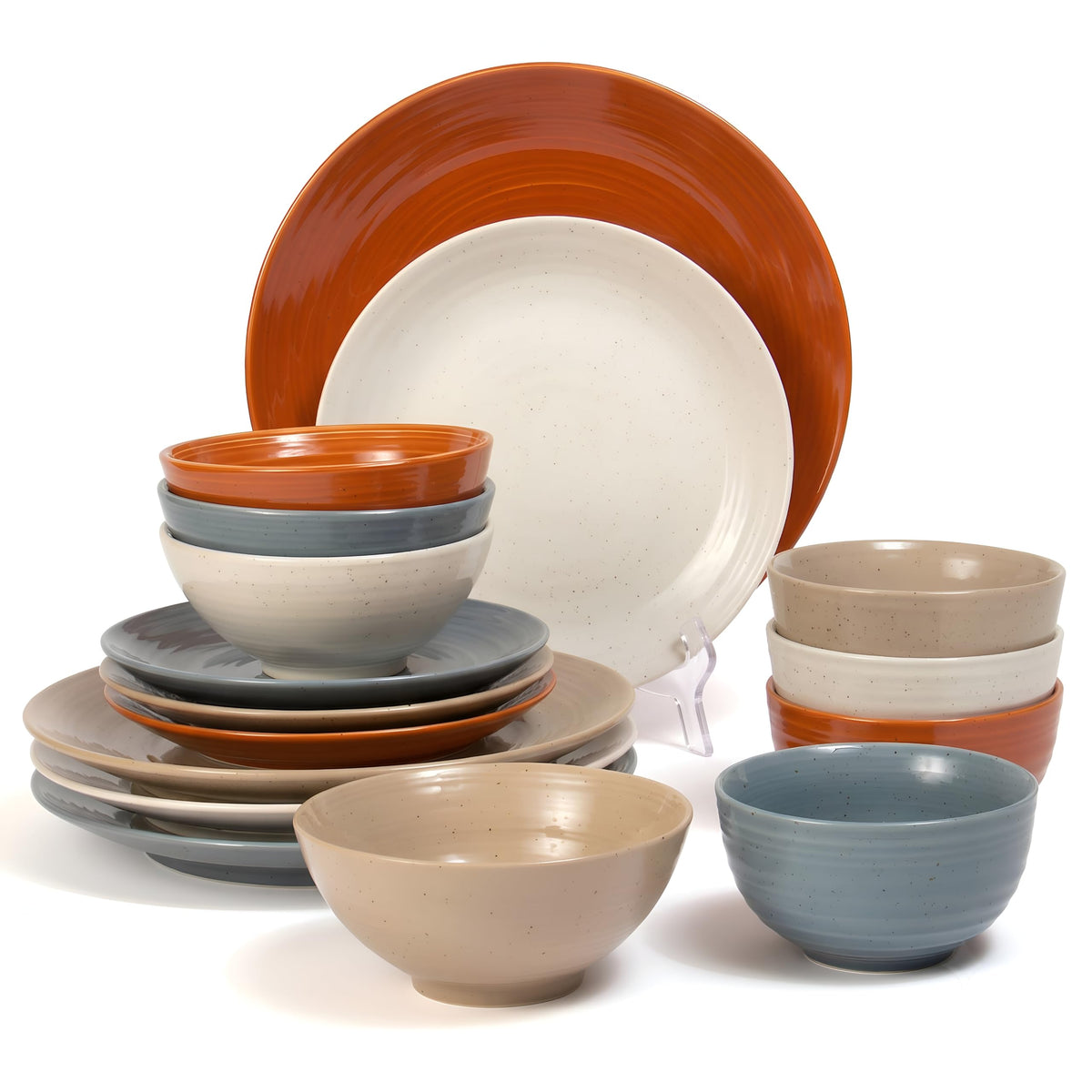 Sango Siterra Painter's Palette 16-Piece Stoneware Dinnerware Set - Service for 4, Ceramic Plates and Bowls Sets, Chip Resistant, Rustic Dishware, Microwave & Dishwasher Safe Kitchen Dishes