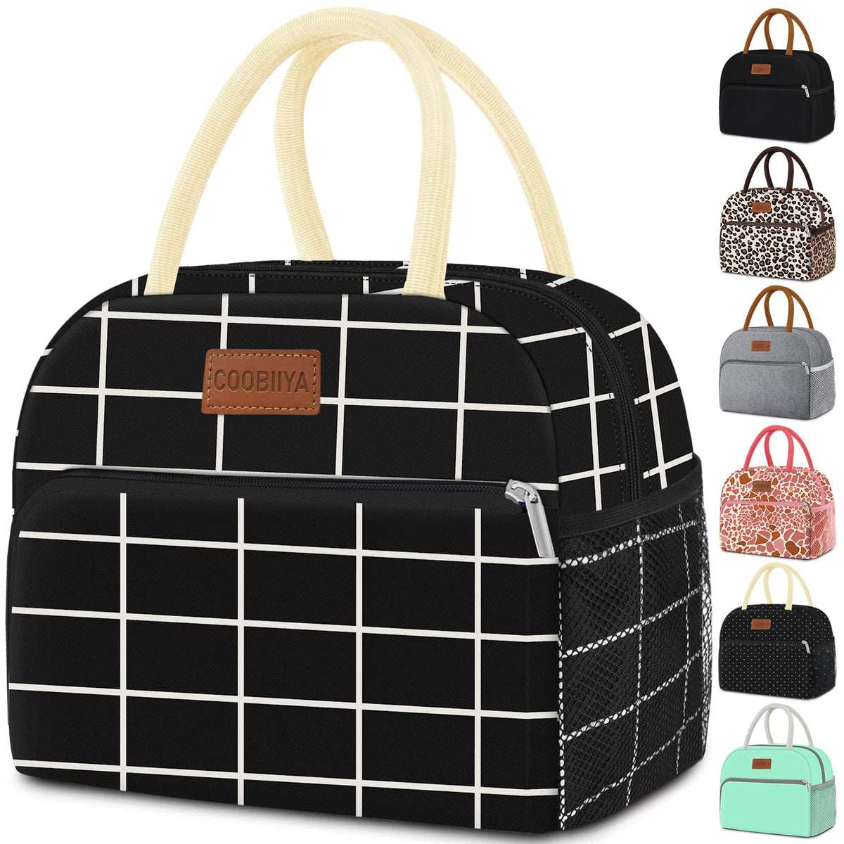 Coobiiya Lunch Bag Women,Lunch Box LunchBag for Women Adult Men, Small Leakproof Cute Lunch Tote Large Capacity Reusable Insulated Cooler Lunch Container for Work/Office/Picnic/Travel-Black Polka Dot