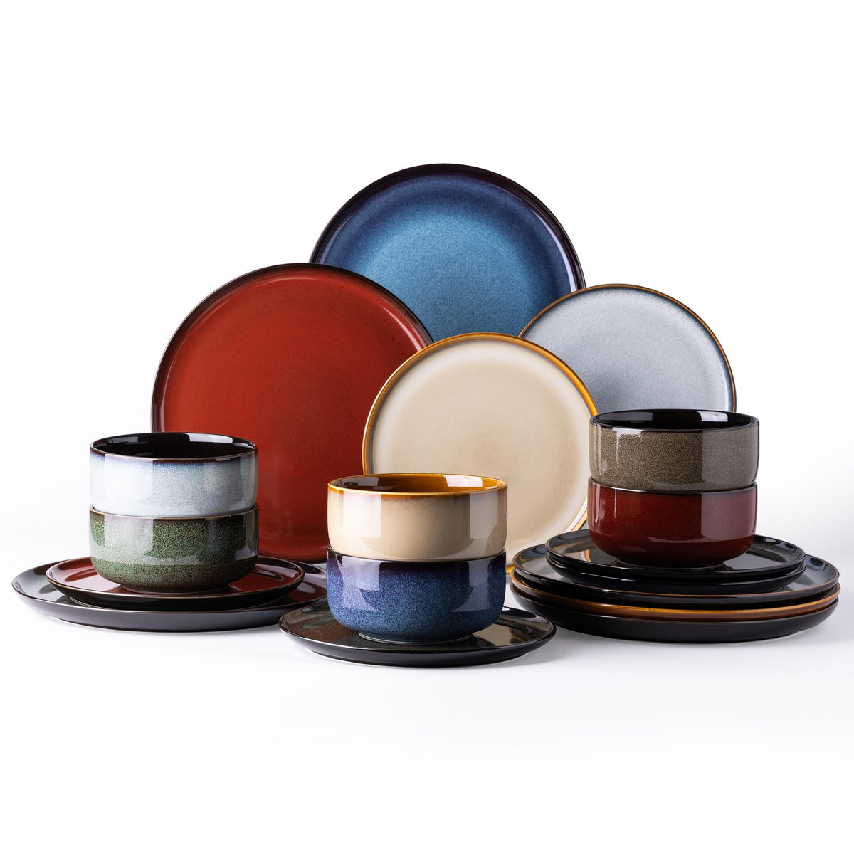 LeRatio Ceramic Dinnerware Sets for 4,12Pcs Porcelain Plates and Bowls Set