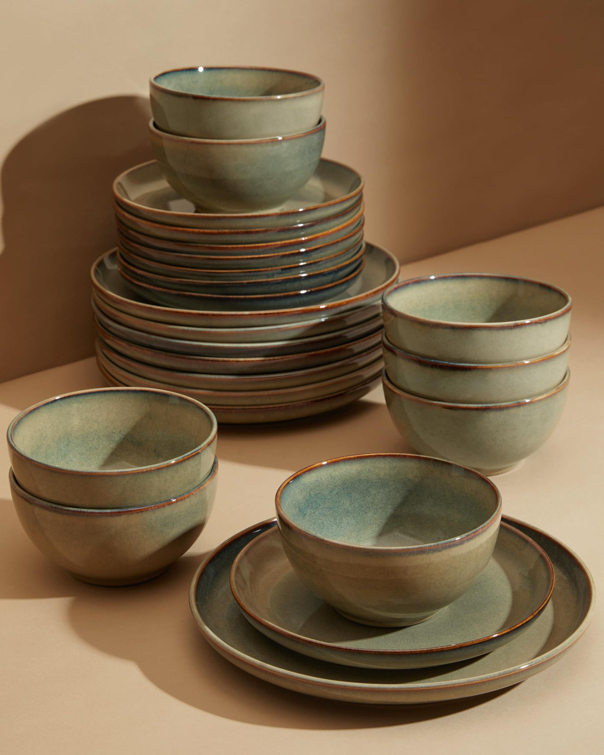 Pokini Stoneware Dinnerware Sets for 8, 24pcs Plates and Bowls Sets Dishes
