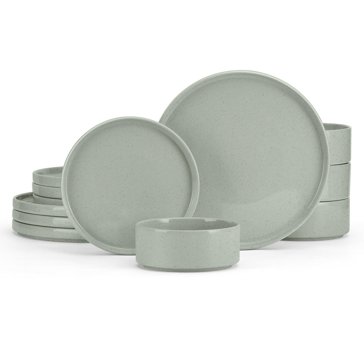 E-far Stoneware Dinnerware Sets, 12-Piece Black Plates and Bowls Set for 4