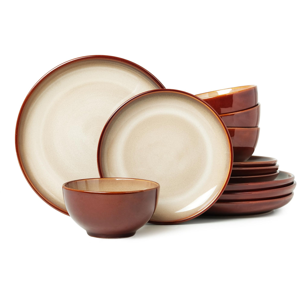 Pokini Stoneware Dinnerware Sets for 8, 24pcs Plates and Bowls Sets Dishes