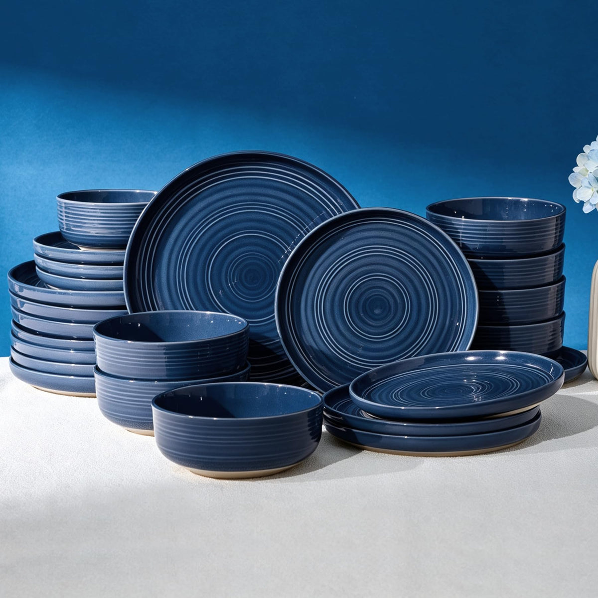 Stoneware Dinnerware Sets for 6, Plates and Bowls, Brown