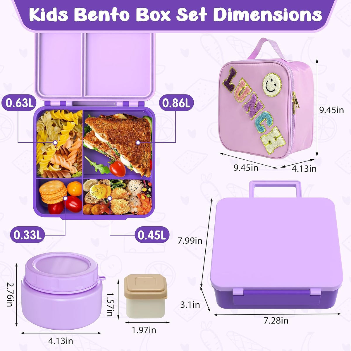 Aimsnk Lunch Box Kids with Thermo Insulated Lunch Bag for School, Purple