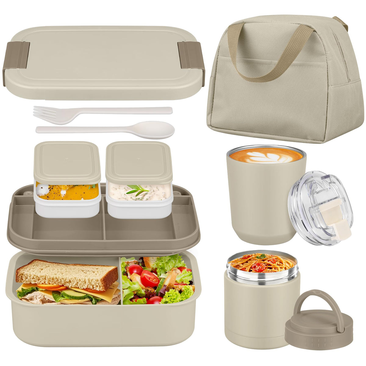Large Bento Lunch Box Set for Adults Kids Women with 10.5oz Soup Thermo,Coffee Tumblers Men Girls Boys Teenagers Leak-Proof Lunch Food Containers with Lunch Bag