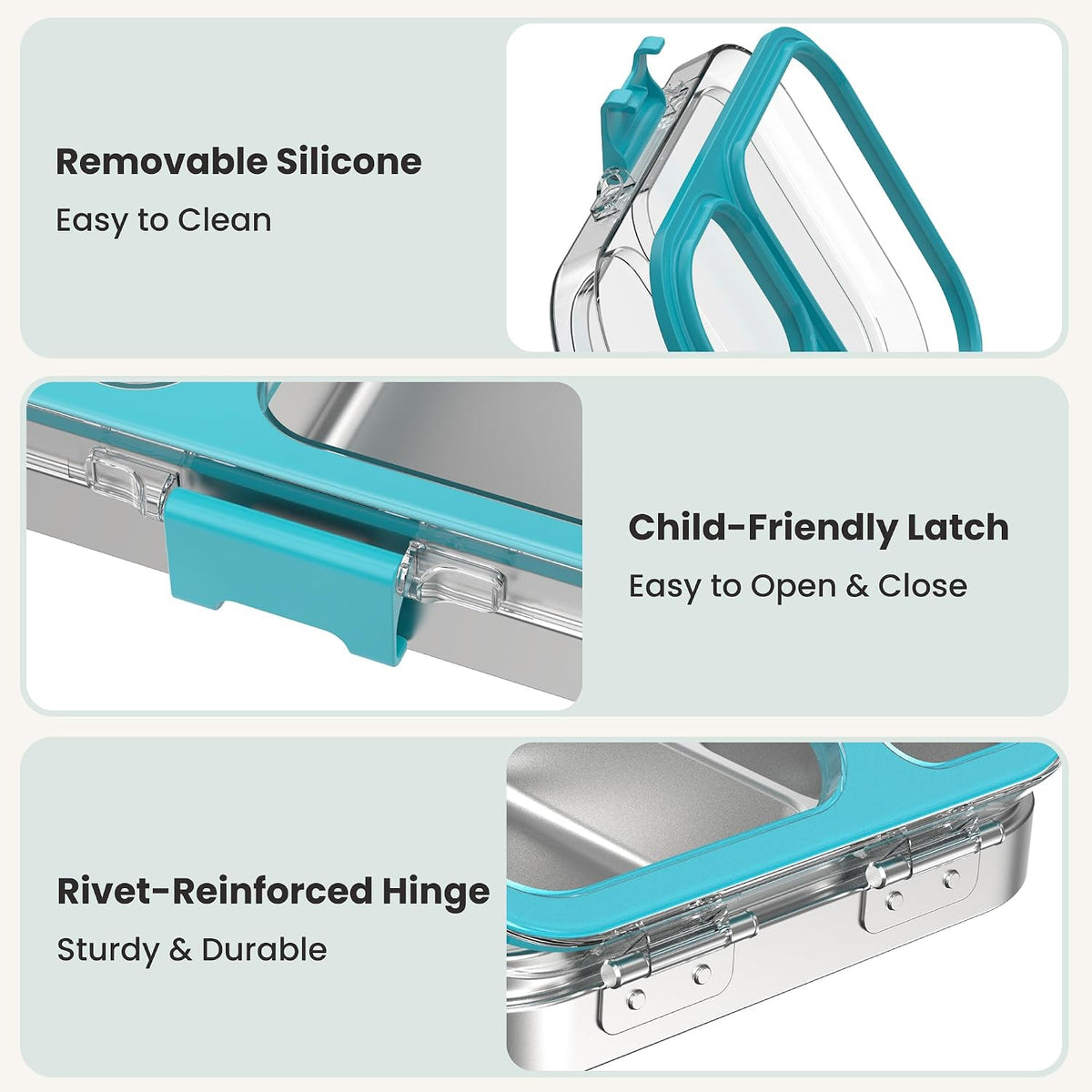 LOHASOK Stainless Steel Bento Lunch Box for Kids, 3-Compartment & Leakproof