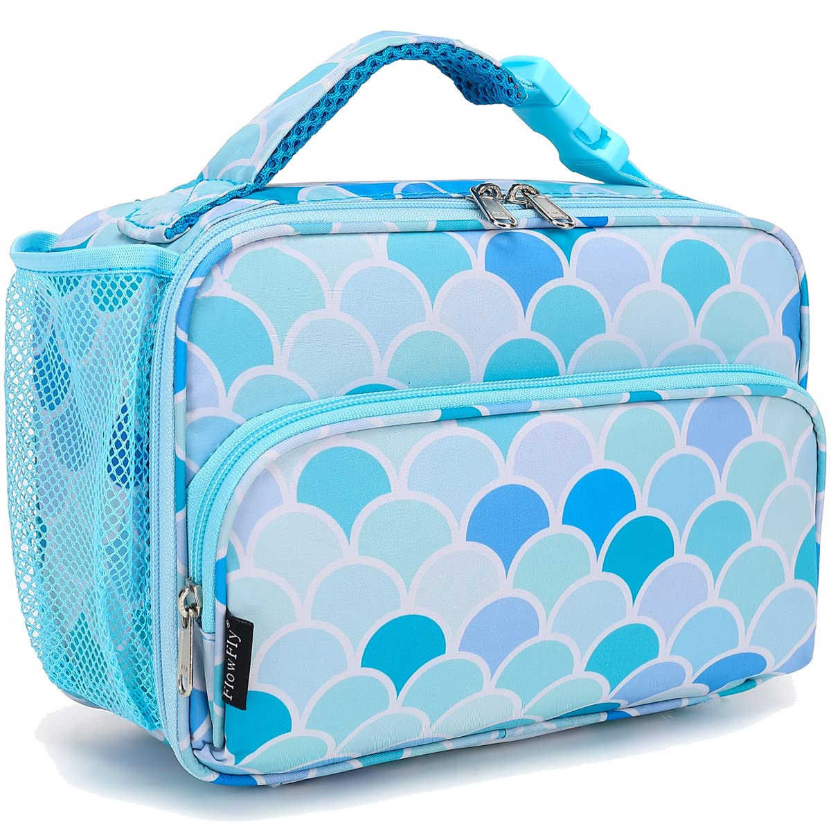 FlowFly Kids Lunch box Insulated Soft Bag Mini Cooler Back to School Thermal Meal Tote Kit for Girls, Boys,Cyan