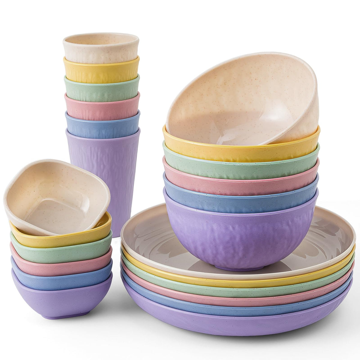 36 Pcs Wheat Straw Dinnerware Set,Dinnerware Sets for 6,Large Round Plates, Bowls and Cups, Unbreakable dish set, Dishwasher and Microwave Safe, Outdoor Camping Dishes (Black)