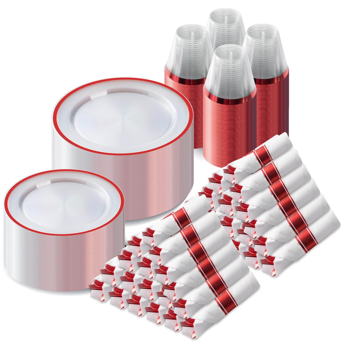 Goodluck 350 Pcs Clear Plastic Plates with Black Rim, Plastic Dinnerware