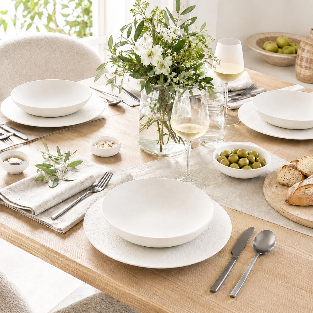 Villeroy & Boch Manufacture Rock Blanc 12 Piece Dinnerware Set, White