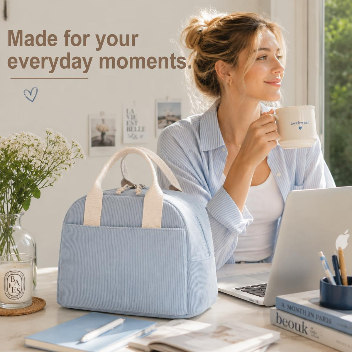 LOVELYWIND Lunch Box for Women,Insulated Lunch Bag,Light Blue 14-Can(9L)