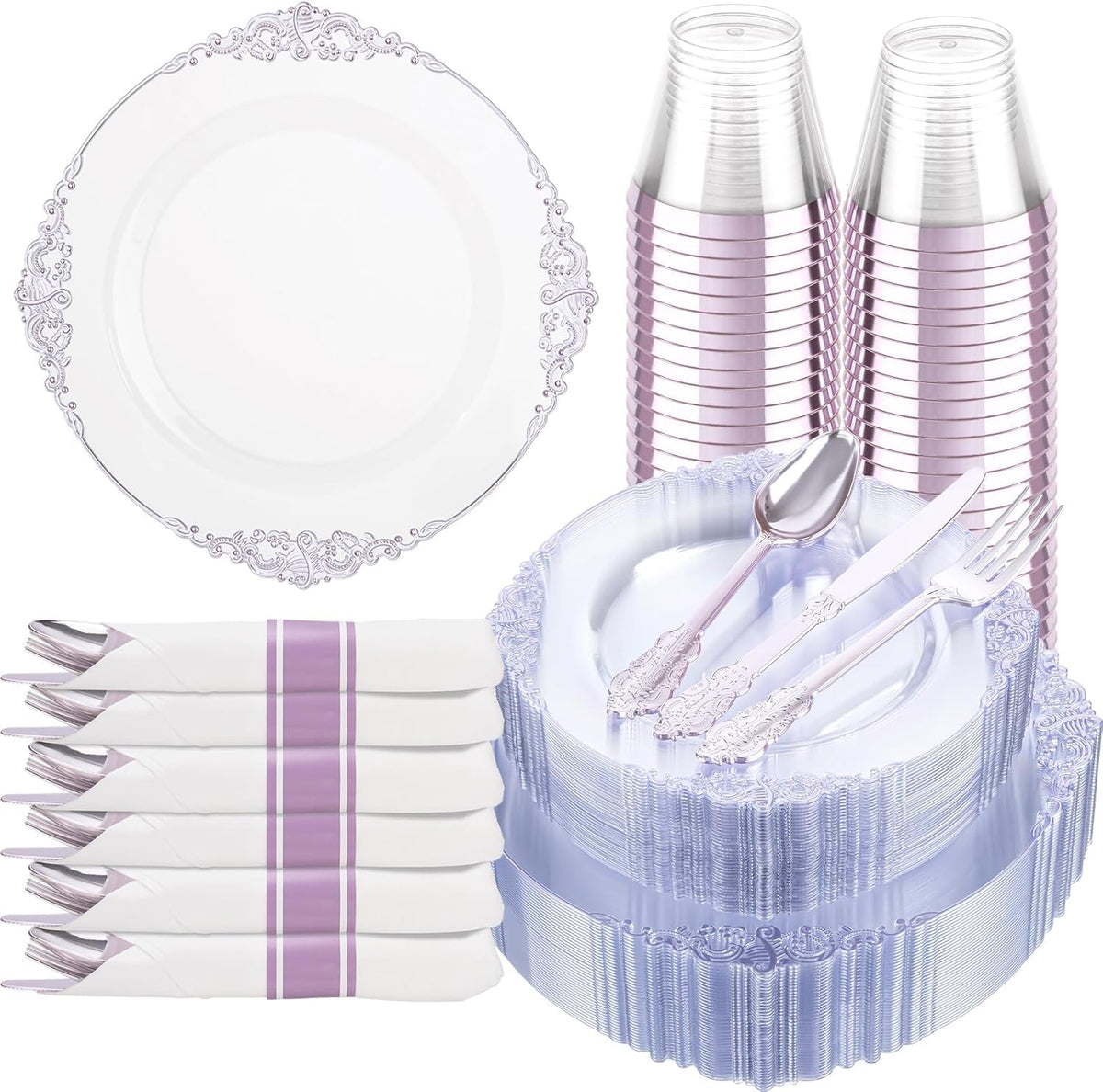 Hioasis 350 Pcs Clear Black Plates for Party