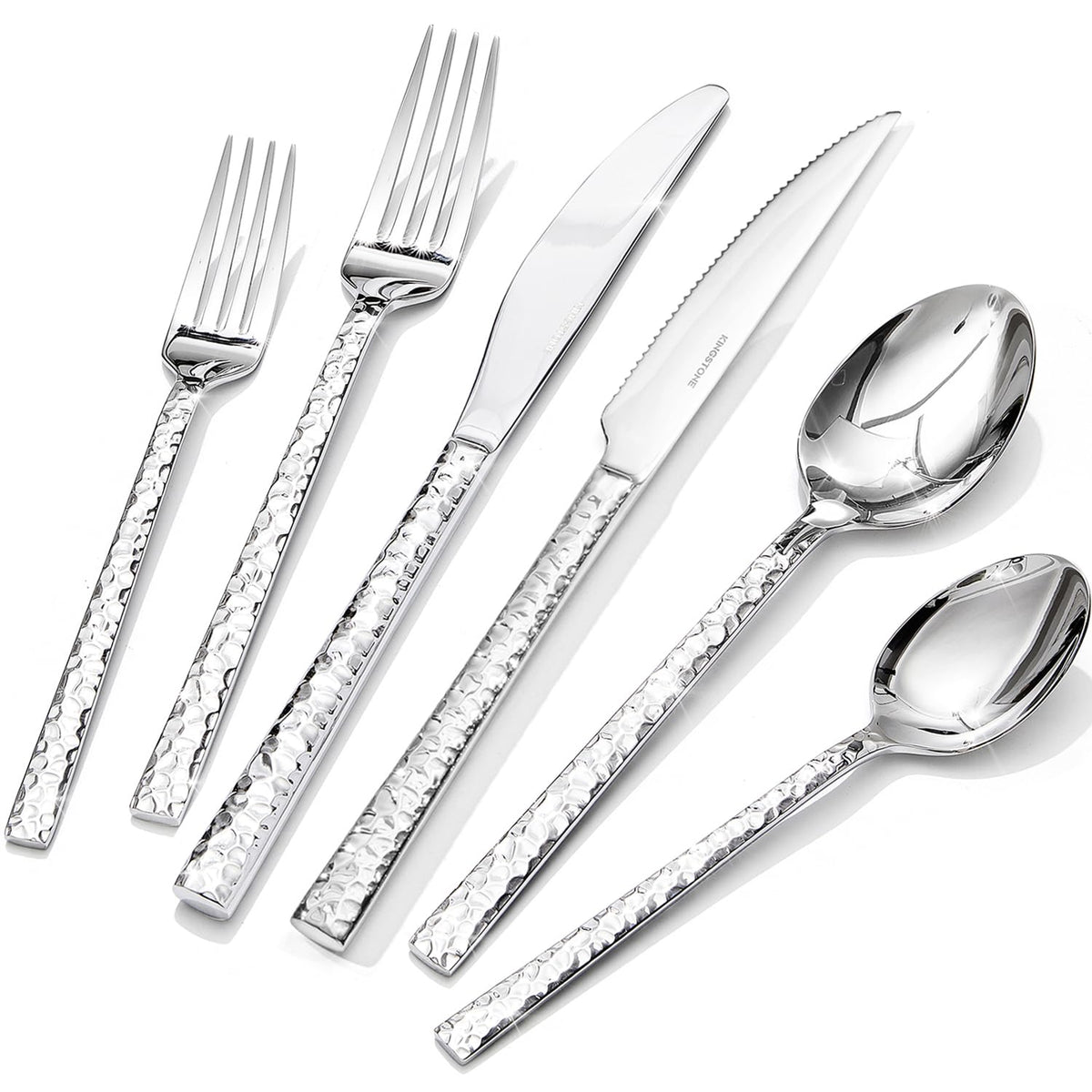 20 Piece Hammered Silverware Set, 18/10 Stainless Steel Flatware Set for 4