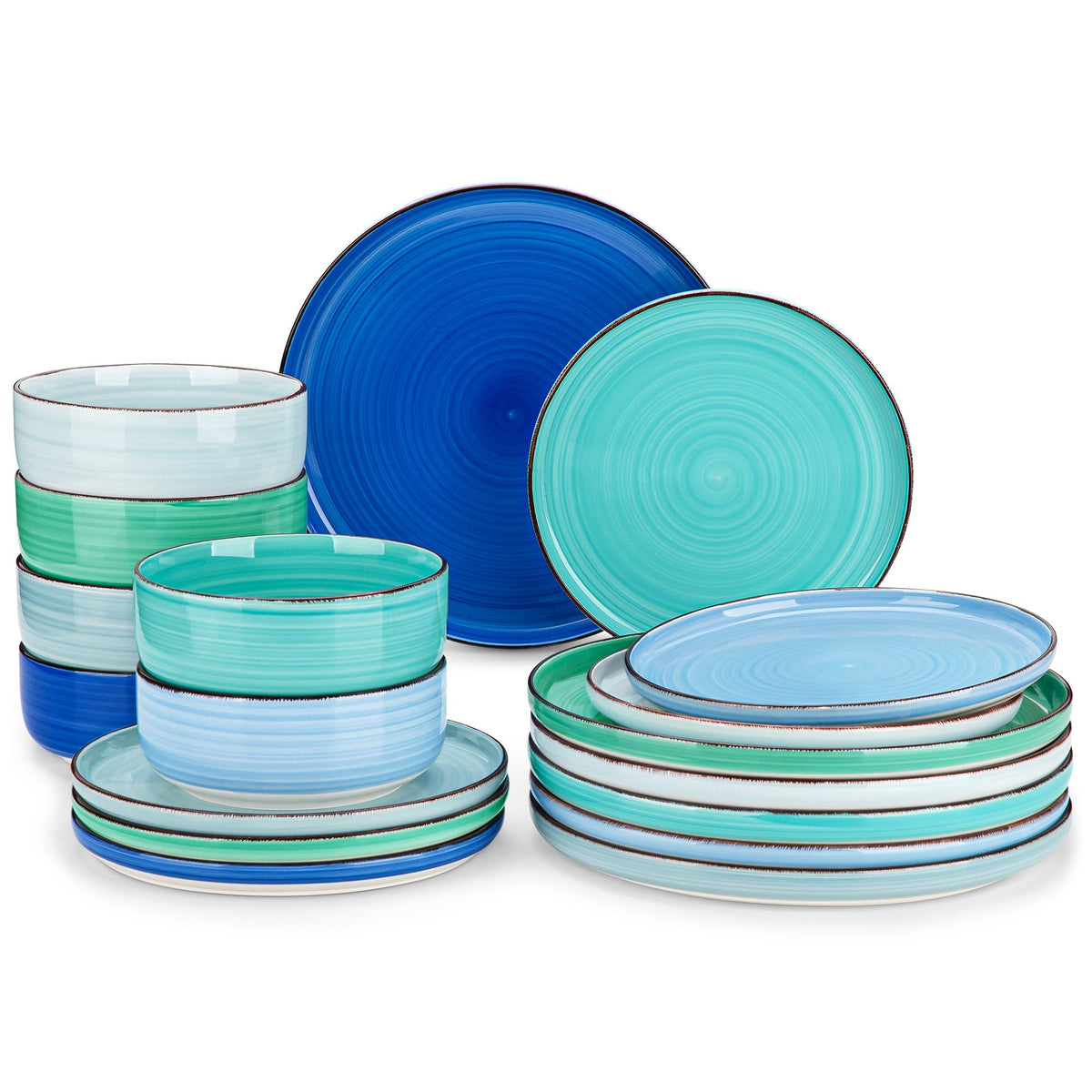 vancasso Bonita Stoneware Dinnerware Sets, 12 Pieces Dishes Set，Polished Round Plates and Bowls Set for 4, Dishwasher and Microwave Safe, Multicolor