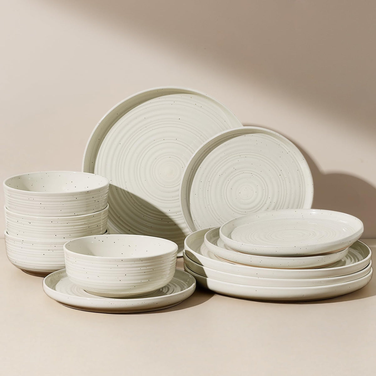 Stoneware Dinnerware Sets for 6, Plates and Bowls, Brown