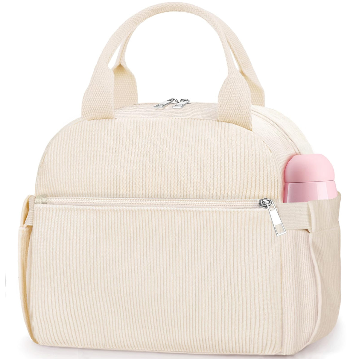 KUBYA Lunch Box for Women, Cute Strawberry Corduroy Insulated Lunch Bag Women Reusable Work Leakproof Simple Adults Large Lunch Boxes Tote Bag Men Cooler Bag