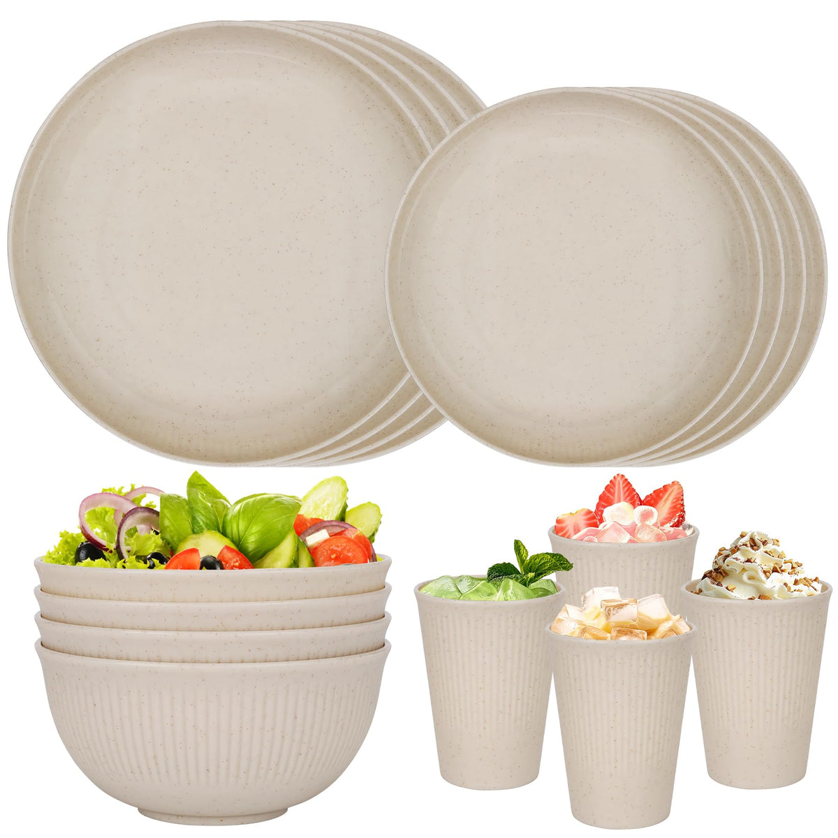 48 Pcs Dinnerware Sets, Unbreakable Plates and Bowls Sets, Reusable Dinnerware Sets for 4 People, Travel Camping Picnic Home Party Cutlery Set, Dishwasher Microwave Safe Dishes