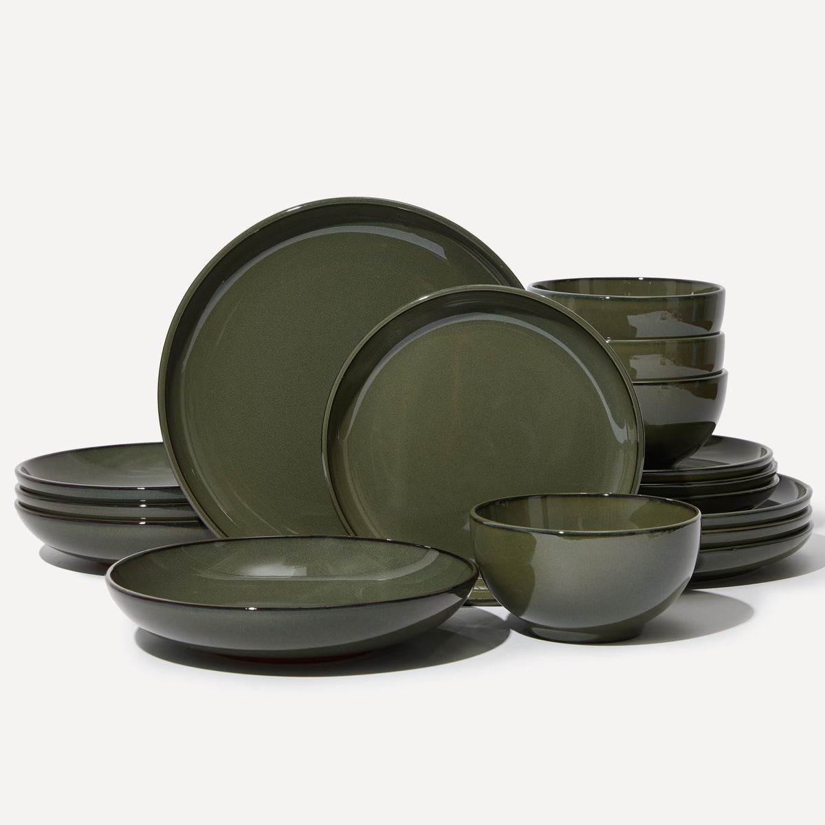 Pokini Stoneware Dinnerware Sets for 8, 24pcs Plates and Bowls Sets Dishes
