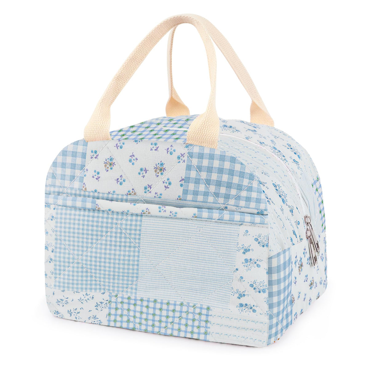 Cotton Quilted Insulated Lunch Bag, Reusable Quilted Floral Lunch Tote Bags