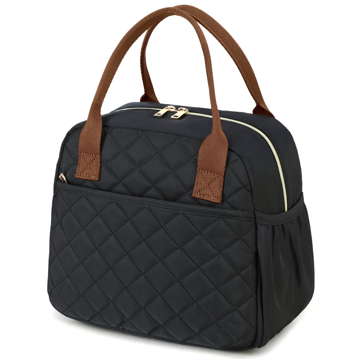 CAMTOP Lunch Box for Women Insulated Lunch Bag Lunchbox Cooler Thermal Leakproof Quilted Reusable Lunch Tote Bag for Work School Travel Picnic (Black)