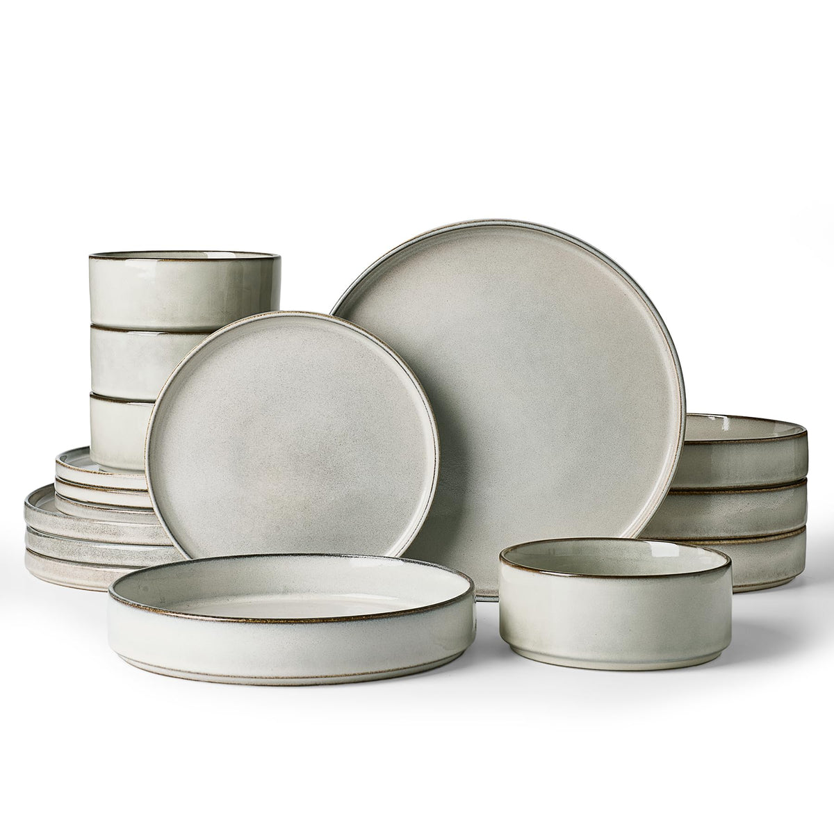 Famiware Nebula Plates and Bowls, 12-Piece Dinnerware Set, Cinnamon Brown